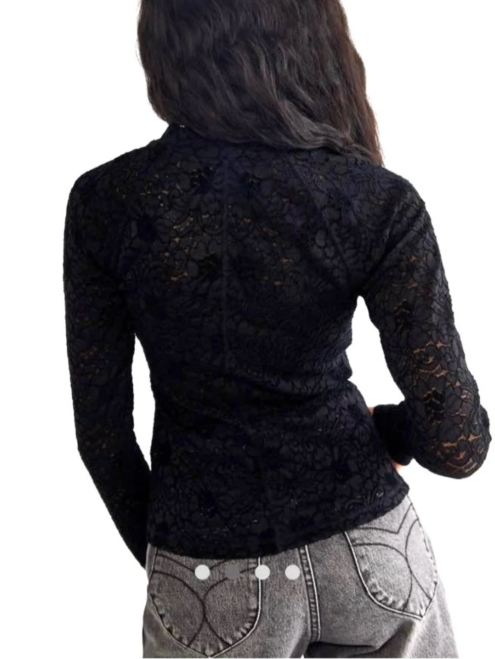 Free People Cloud Ride Lace Crew Black Floral Long Sleeve Top